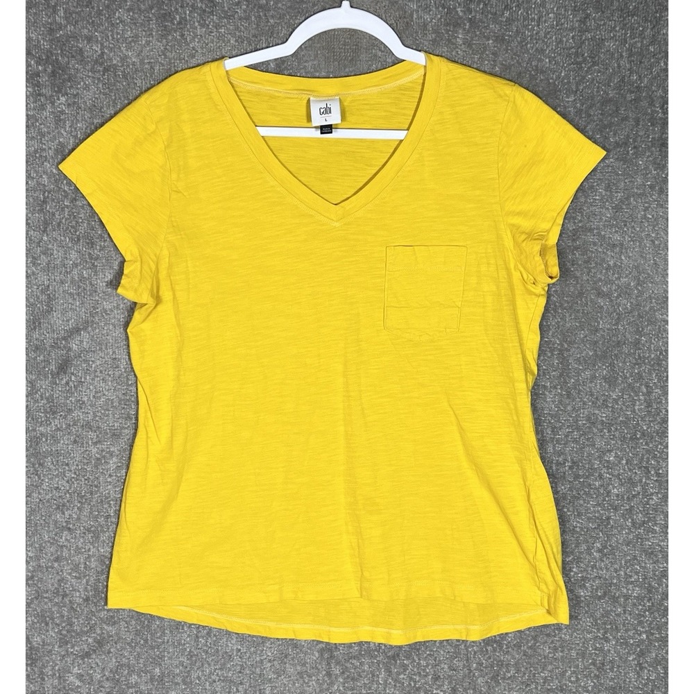 Cabi Slub Knit Fold Pocket Tee Shirt 5923 Womens Size Large Yellow Cotton VNeck
